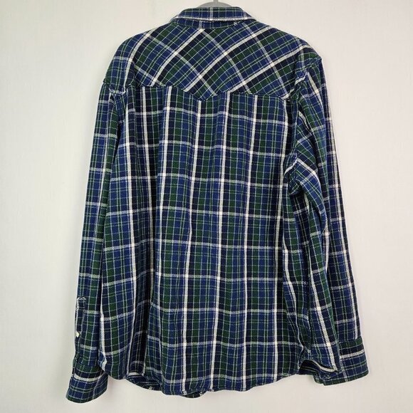 GAP Slim Fit Western Denim Blue/Green Plaid Pearl Snap Shirt/Shacket XXL - Picture 6 of 7